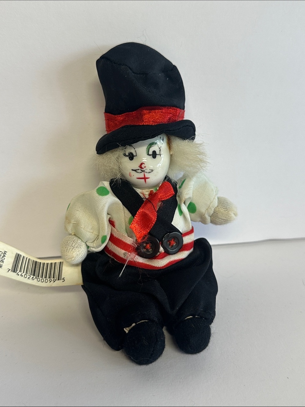 Plush Clown Doll Toy in Black, Red and White